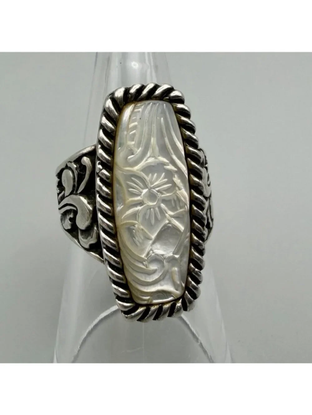Carolyn Pollack Relios Floral Carved Mother Of Pearl Sterling Silver Ring Size 7